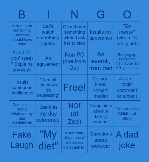 Emus Household Bingo Card