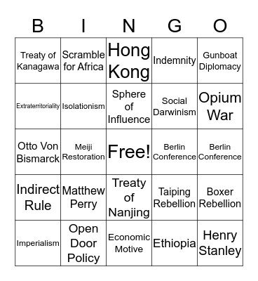 Imperialism Review Bingo Card