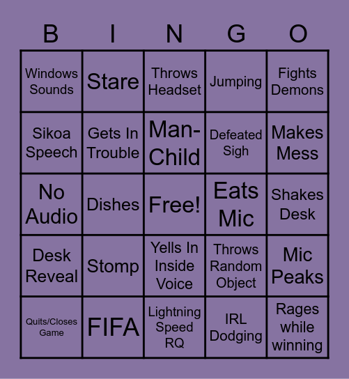 Rage Bingo Card