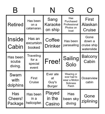 I Love Carnival Cruise Bingo Card