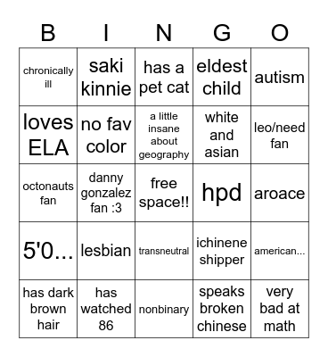 mio kinnie bingo Card