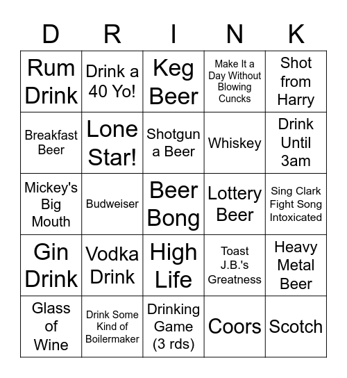 Tanglewood Drinko Bingo Card