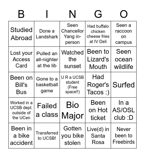 Student Staff Bingo! Bingo Card