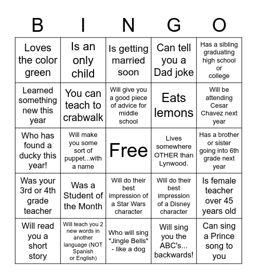 Find Someone Who... (End of  Year) Bingo Card