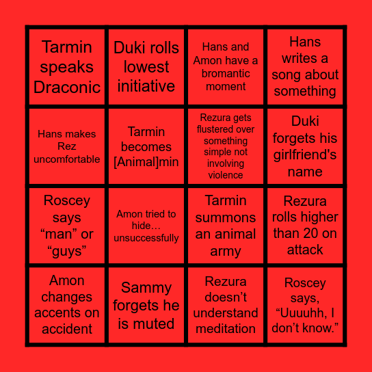 D&D Bingo Card