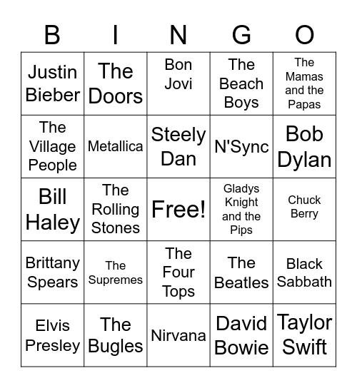 Rock and Roll Bingo Card