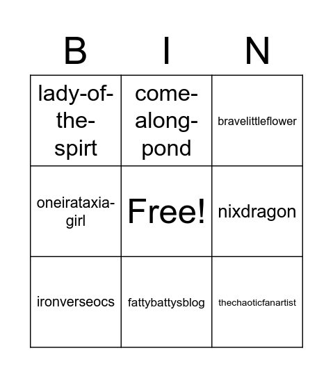 rebel-author-chick Bingo Card