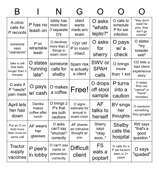 DSAH Bingo Card