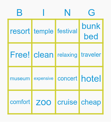 Dream Vacation Bingo Card