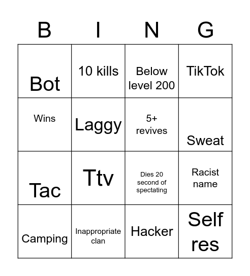 Untitled Bingo Card