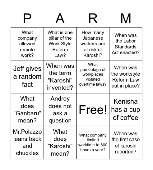 Comp Gov - JAPAN Bingo Card