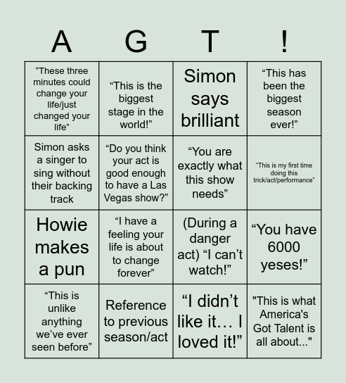 AGT BINGO Card