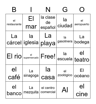 Places = LOS LUGARES Bingo Card