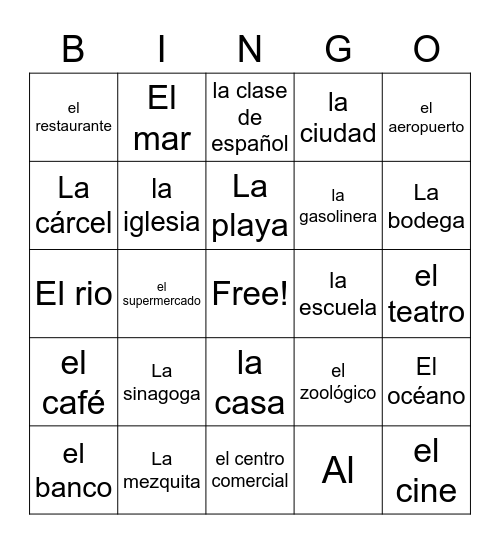 Places = LOS LUGARES Bingo Card