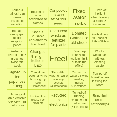 World Environment Week Bingo! Bingo Card