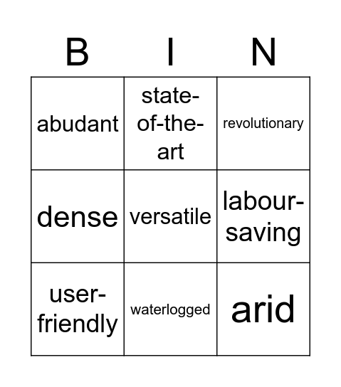 Lesson 18 Bingo Card