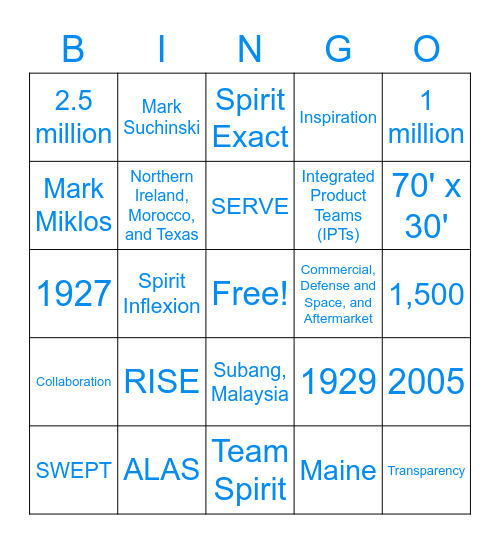 Spirit AeroSystems Bingo! Bingo Card