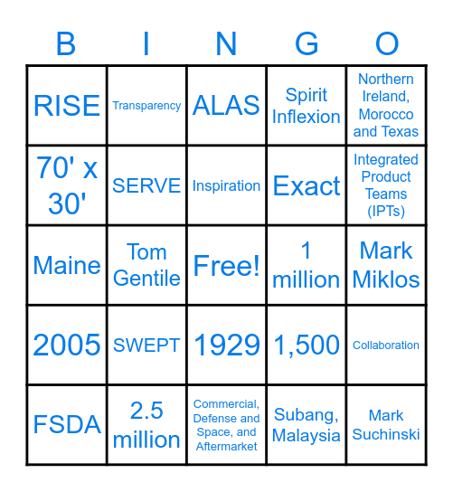 Spirit AeroSystems Bingo! Bingo Card