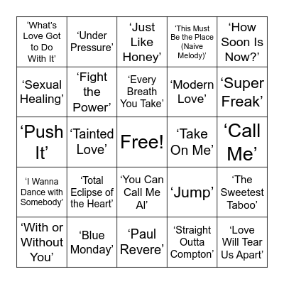 1980's Bingo Card