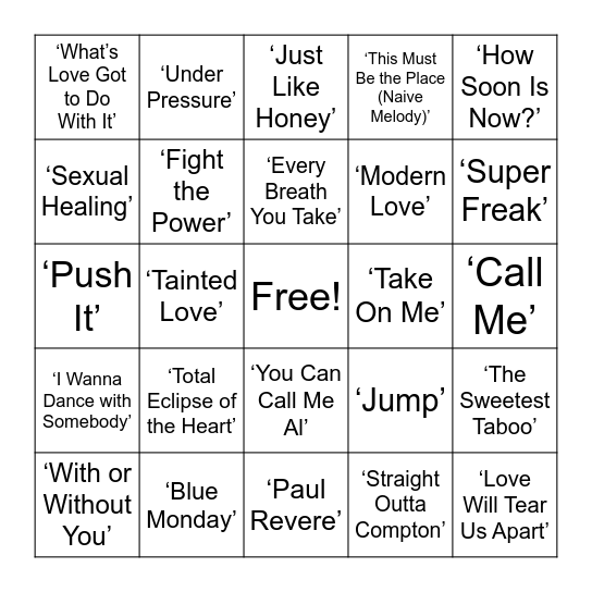 1980's Bingo Card