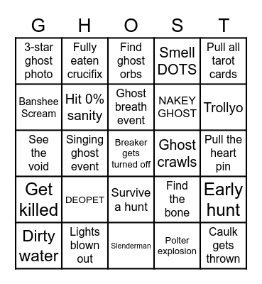 Phasmo BINGO Card