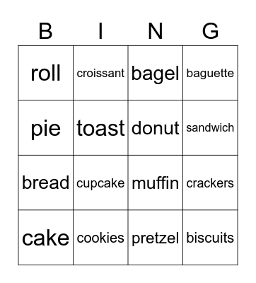 Bakery Bingo Card