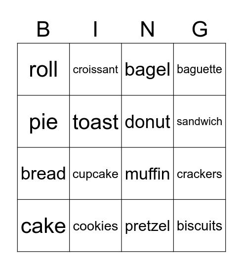 Bakery Bingo Card