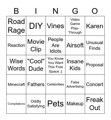 Popular Videos Bingo Card