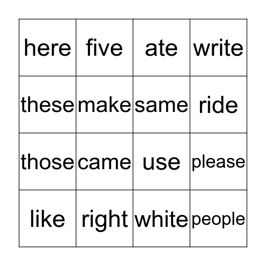 Long Vowel Sounds Bingo Card