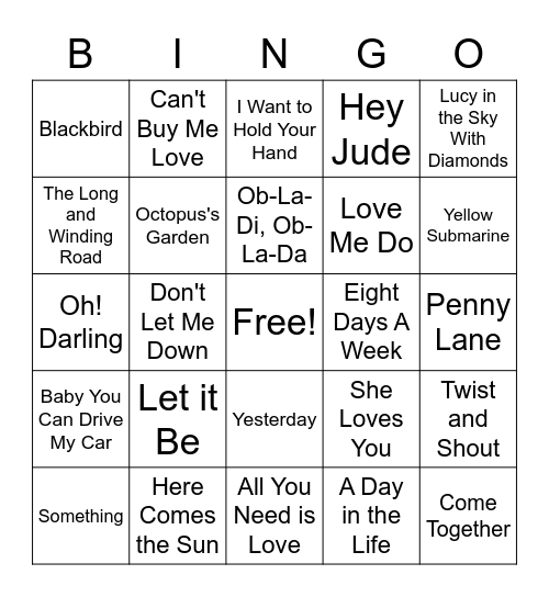 Beatles Bingo! Bingo Card