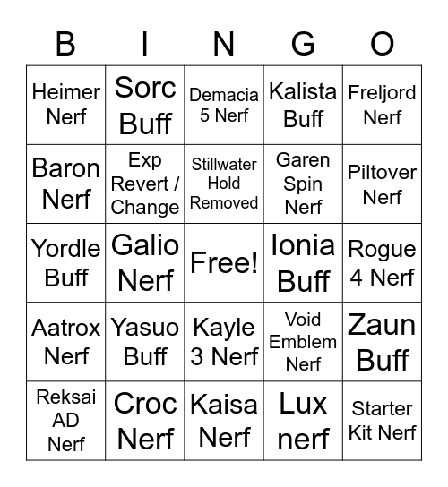 TFT Patch Bingo Card