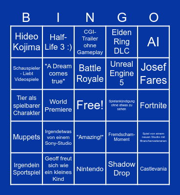 Summer Game Fest 2023 Bingo Card