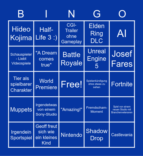 Summer Game Fest 2023 Bingo Card