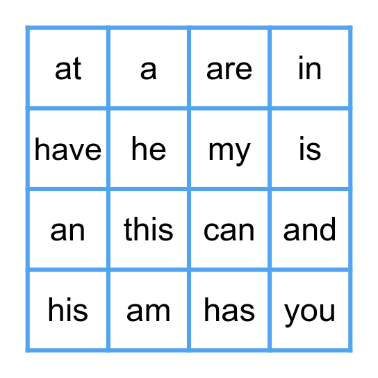 Sight Words 1 Bingo Card