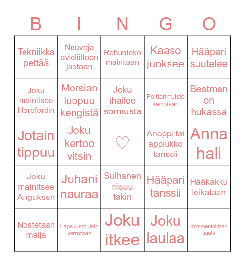 Senjan ja Juhon Hääbingo ♡ Bingo Card