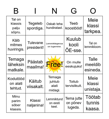 Minu klass Bingo Card