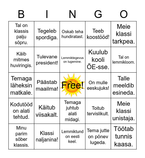 Minu klass Bingo Card