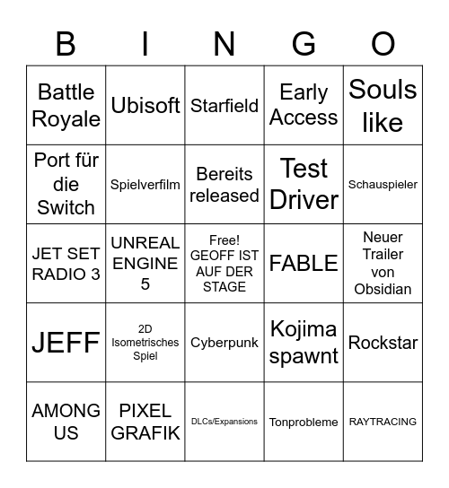 SGF/XBOX Bingo Card