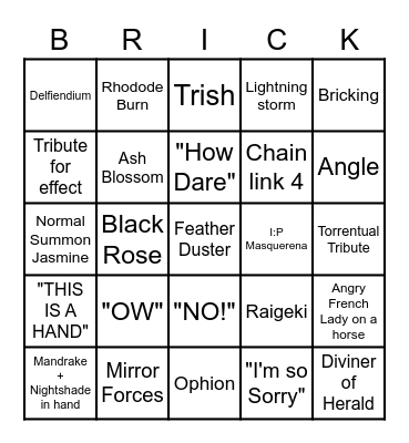 Arty YGO Bingo Card