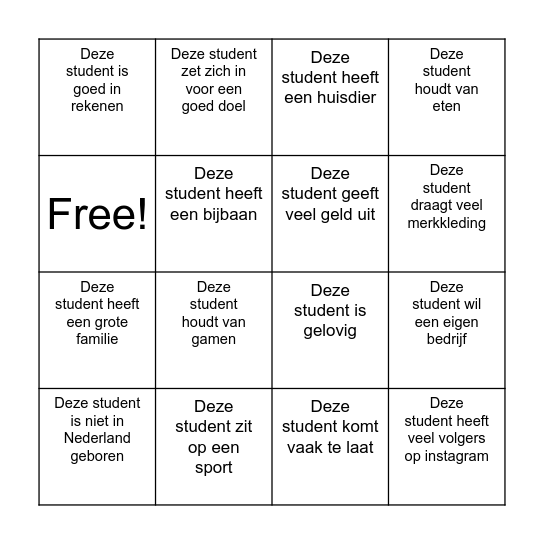 Kennismakingbingo Card