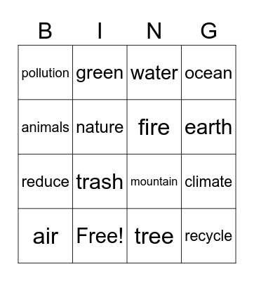 Environment Bingo Card