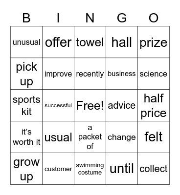 TEST 1 - KEY 1 Bingo Card