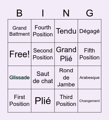 Ballet Bingo Card