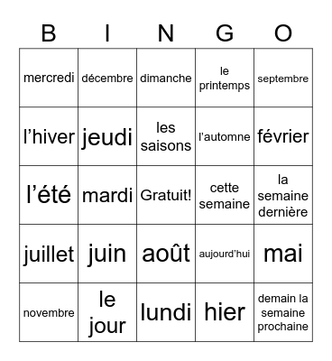 Le Calendrier Bingo Card