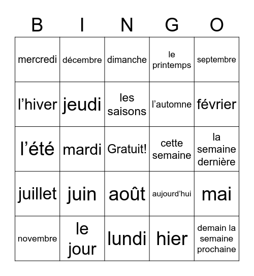 Le Calendrier Bingo Card