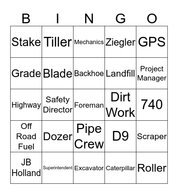JB Holland Bingo Card