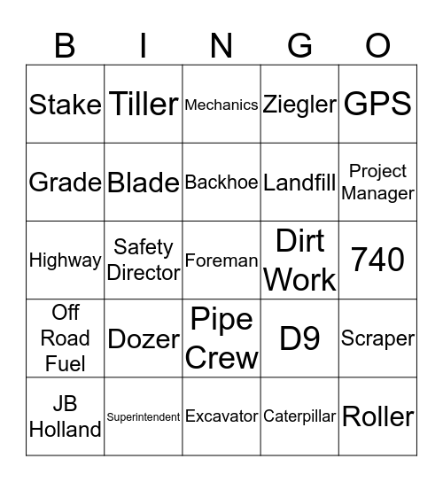 JB Holland Bingo Card