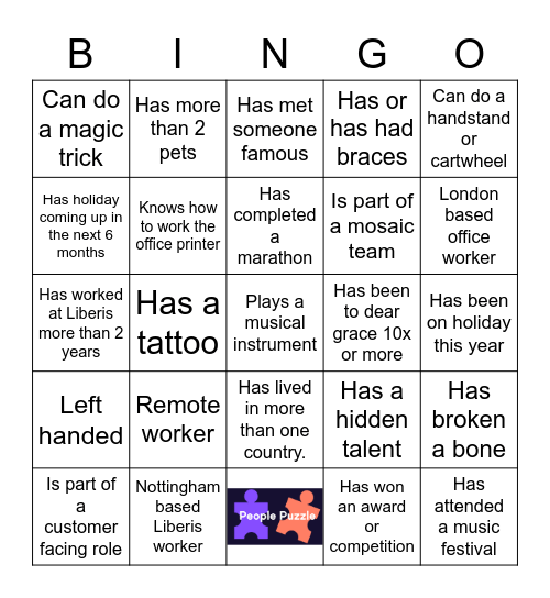 People Puzzle Bingo! Bingo Card