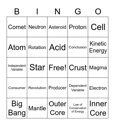 Maryland Science Bingo Card