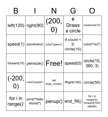 Coding Bingo Card